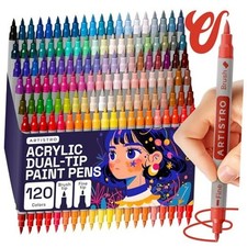 Acrylic Paint Markers - Paint Pens Dual Tip Brush Fine Ideal 120 Multicolor