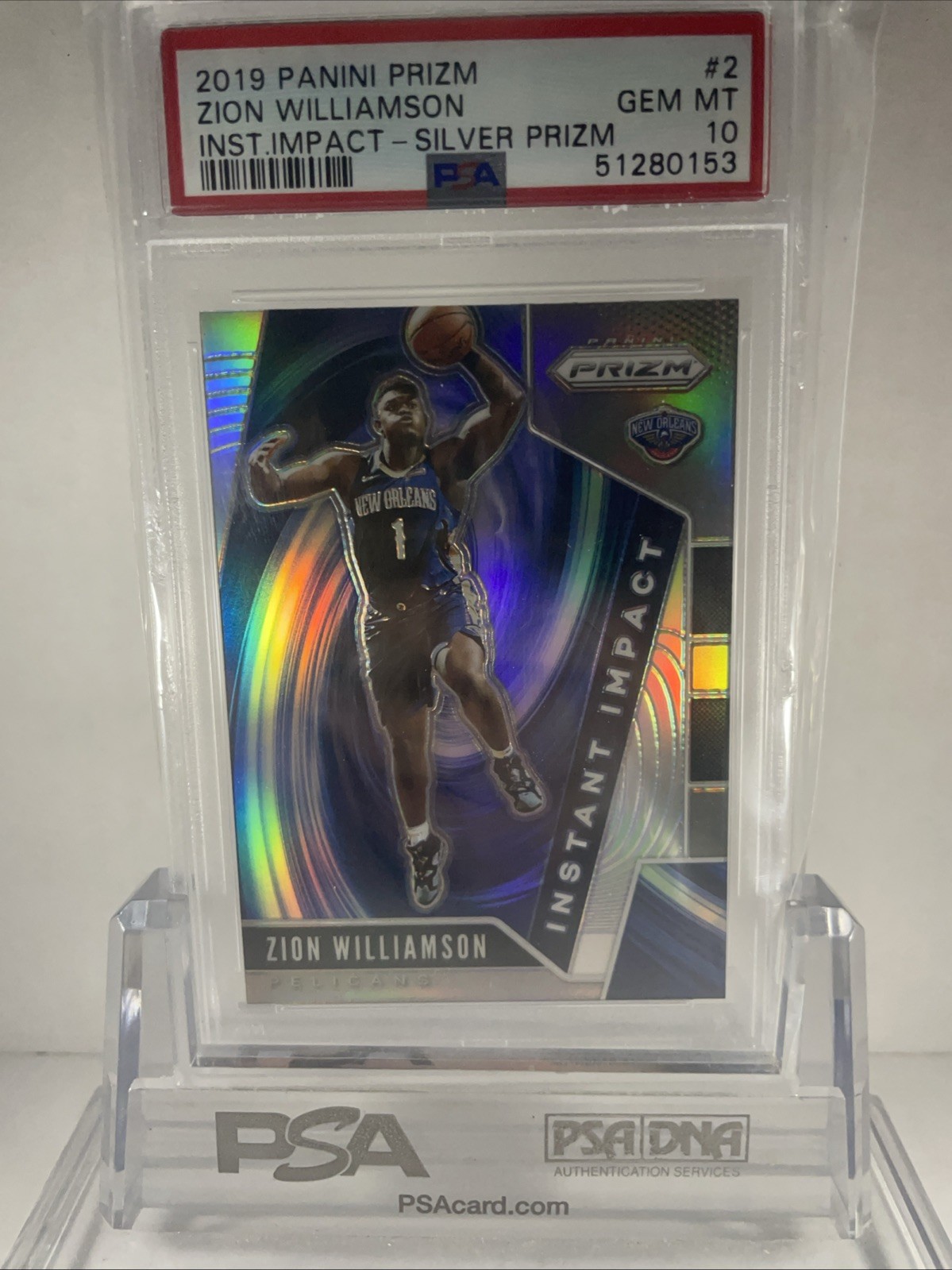 2019-20 Panini Prizm Instant Impact Zion Williamson #2 Silver Prizm (RC) PSA 10