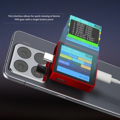 High Accuracy 48V USB C Power Meter Testing Device With Color Display For
