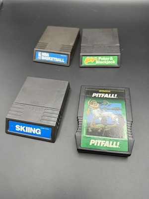 Vintage Intellivision Game Lot (4) - PITFALL!, Skiing, NBA, Poker - UNTESTED