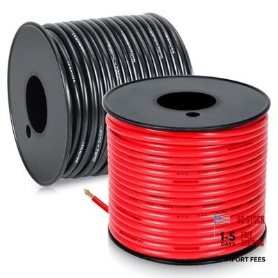 14 Gauge Electrical Wire, Red/Black Each Flexible Low Voltage PVC 50FT 14AWG