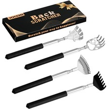XKOS 4 Pack Different Back Scratcher Portable Telescoping with Rubber Black