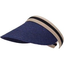 Straw Sun Visor Hat for Kids, Embroidered Wide Brim Ponytail Cap
