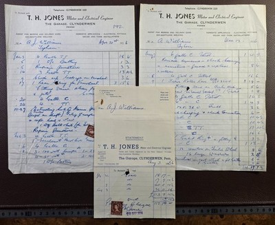 1956 3x T. H. Jones Motor and Electrical Engineer The Garage Clynderwen Rechnungen