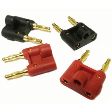 4-Pack,  Dual / Double Banana Plug, 2 Red and 2 Black,  Gold Plated Contacts