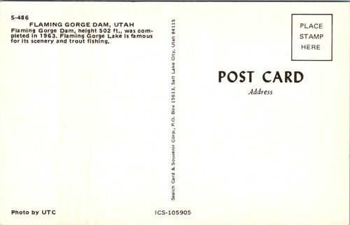 Postal Flaming Gorge Dam Utah - Imagen 2 de 2