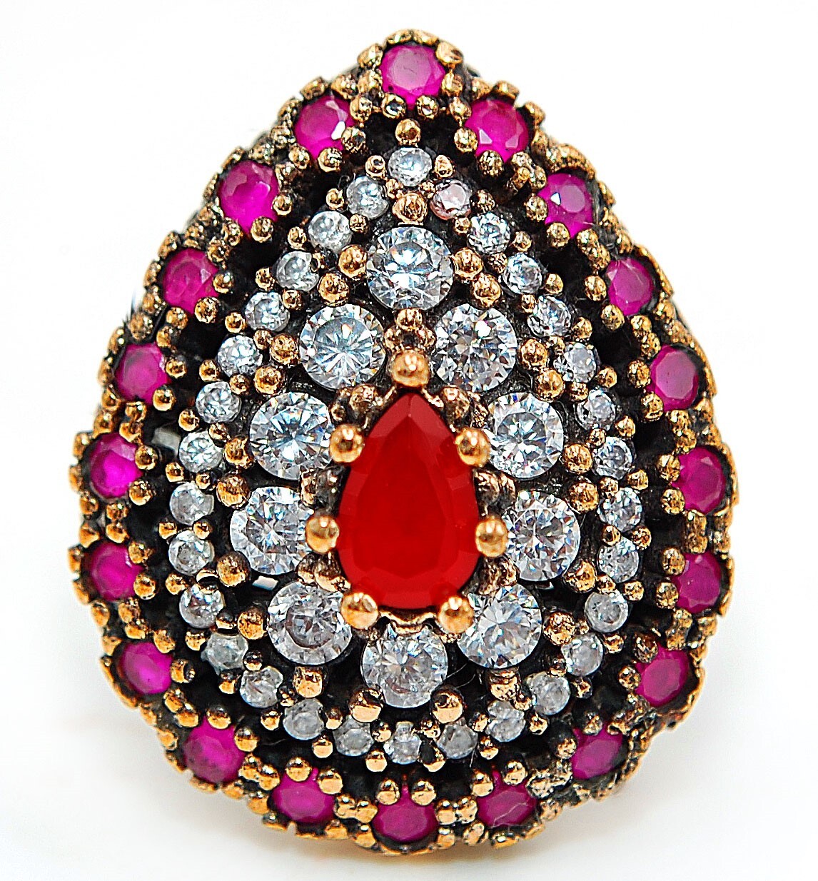 Ottoman Empire Inspired 4CT Fire Garnet Topaz 925 Sterling Silver Ring Size 7 HB3-4