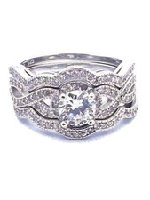 Womens Cubic Zirconia Sterling Silver Wedding Ring Set