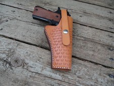 Gun Holster 59- 4 to 5" Barrel - Right Hand - 45 Cal - Nat - Tooled - Leather