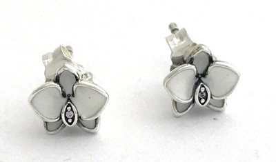 Authentic Pandora Orchids, White Enamel & CZ Earrings, 290749EN12, New | eBay Authentic Pandora Orchids, White Enamel & CZ Earrings, 290749EN12, New | eBay