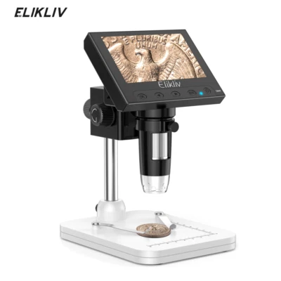 Elikliv 4.3" Coin Microscope LCD Digital Microscope 1000X 8LED Adjustable Lights