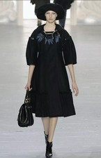 Louis Vuitton 2007 Fall Catwalk Black Pleated Trim Swing Coat F38 Uk 10