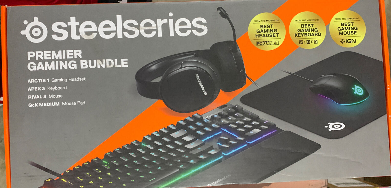 SteelSeries Premier Gaming Bundle Headset Keyboard Mouse pad Mouse New/sealed