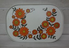 Vintage Melamine Serving Tray  1970s - Floral Orange Daisy