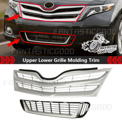 For Toyota Venza 2013-2016 Silver Upper + Lower Front Bumper Grille Molding Trim