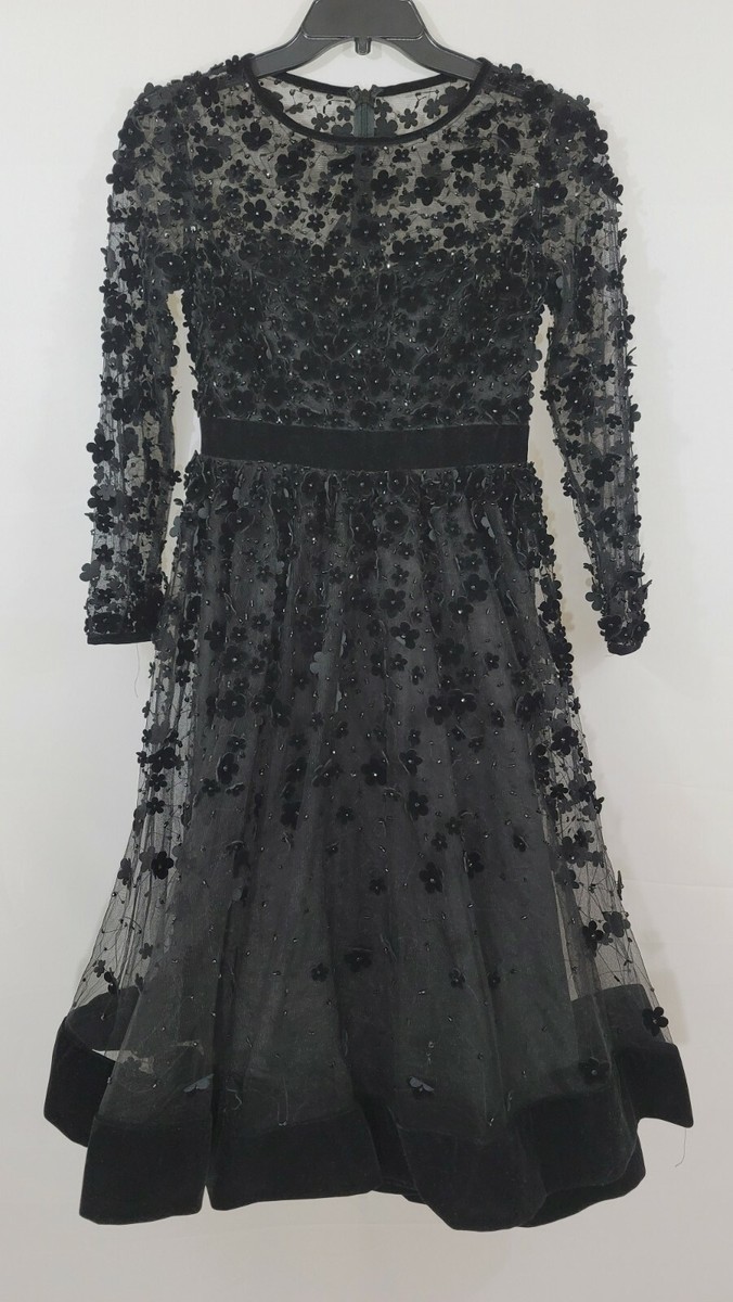 mac duggal long-sleeve tea-length floral applique cocktail dress Mac Duggal Long-Sleeve Tea-Length Floral Applique Cocktail Dress