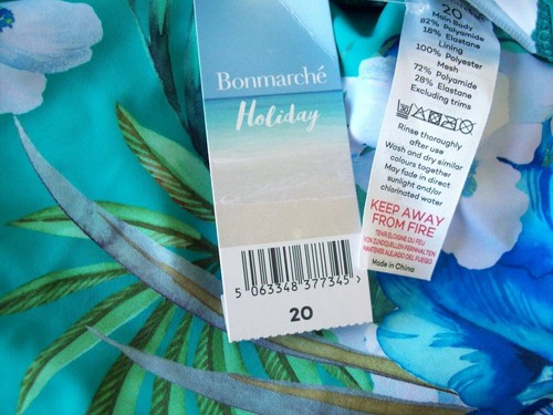 NEW BONMARCHE SWIMDRESS SIZE 20, Aqua Tropical Ruched front Skirted Swimsuit - Picture 5 of 13