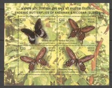 Indie 2008 Endemiczne motyle Andaman Nicobar Motyl Miniaturowy arkusz MNH