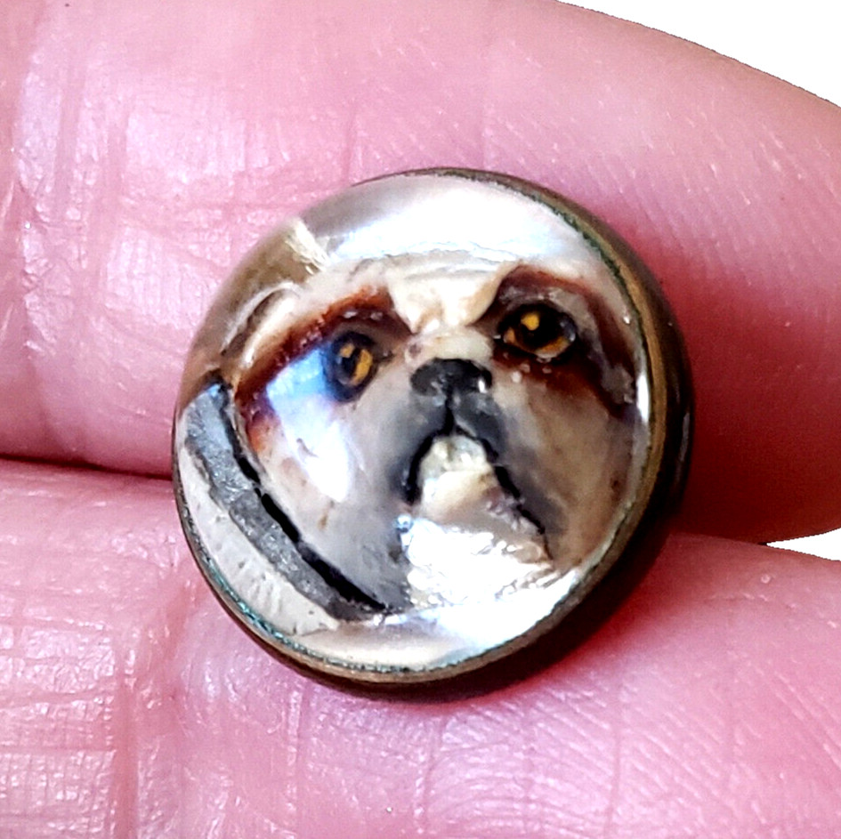 Antique Bulldog Button Essex Crystal Type Intaglio Glass Waistcoat