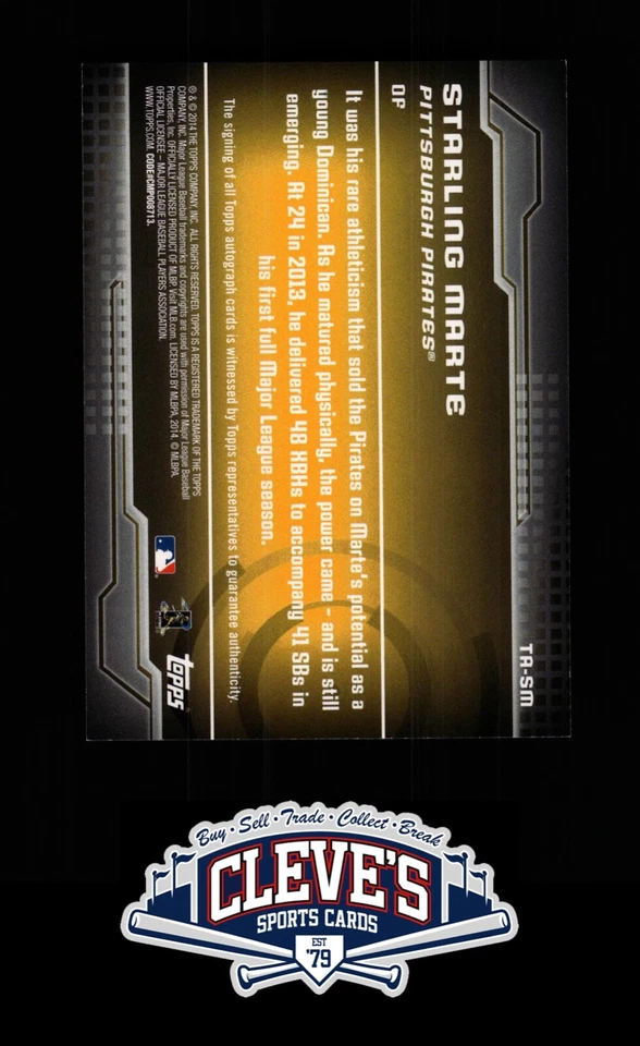 2014 TOPPS TRAJECTORY STARLING MARTE AUTO PITTSBURGH PIRATES - Image 2 of 2