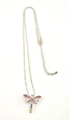 Dragonfly Pendant Ball Chain Necklace Austrian Crystal Inlay Damselfly Choker