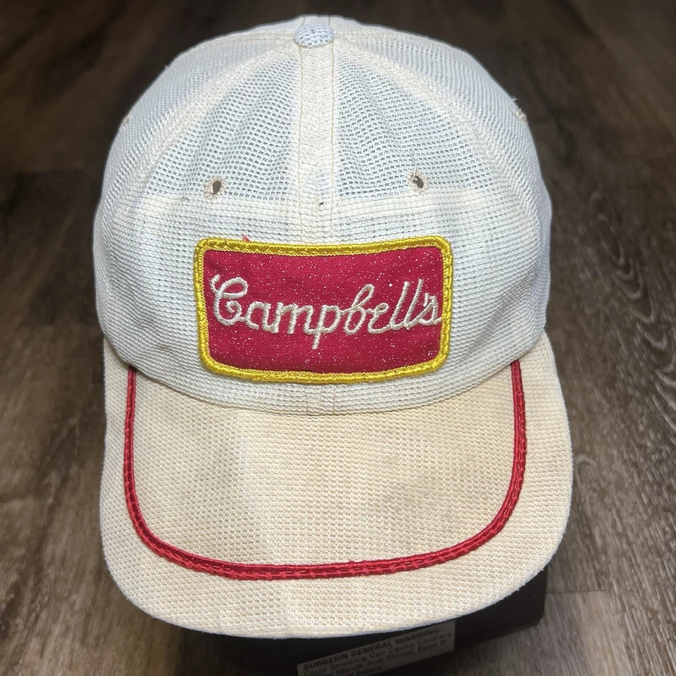 Chapéu de sopa Campbell vintage verdadeiro anos 60 caminhoneiro trabalho angustiado tarefa anúncio promocional LEIA - Imagem 2 de 4