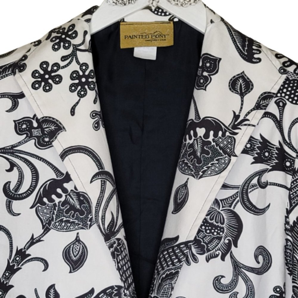 Blazer giacca manica lunga paisley aperto davanti pony vintage dipinto taglia L