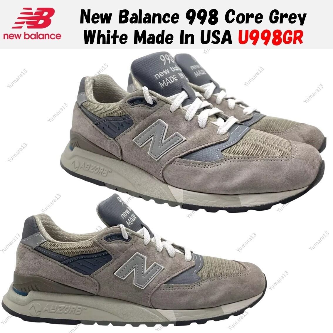 New Balance 998 Core Grey White Made In USA U998GR Men's New Balance 998 Core Grey White Made In USA U998GR Men's