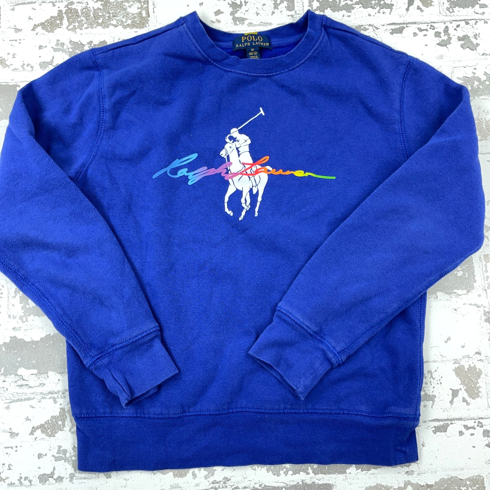 Polo Ralph Lauren Felpa Ragazzo Blu Medio Grande Pony Girocollo Maglione Gioventù
