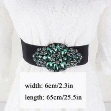 Women Elastic Rhinestone Wide Belt Waistband Shiny Stretch Dress Shirt Decor