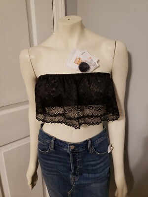Fashion Forms Flouncy Bandeau Black Lace Elastic Removable Straps Bra Large 