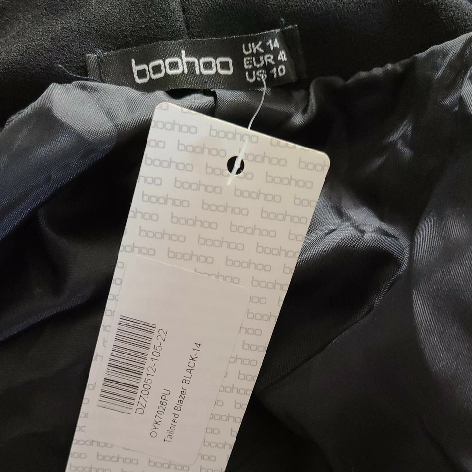 Blazer Boohoo para mujer negro de un solo bolsillo a medida nuevo con etiquetas EE. UU. 10 UK 14 EUR 42 Foto 4 de 4