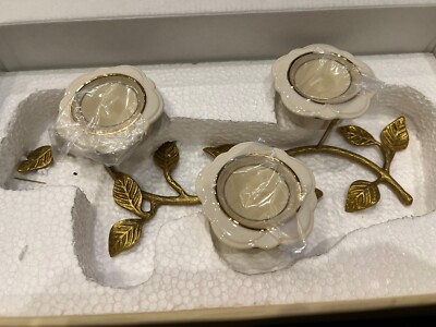 LENOX   Garden Lights  3 Tea Lights - Brass Tone Base - 12  - Wedding Table
