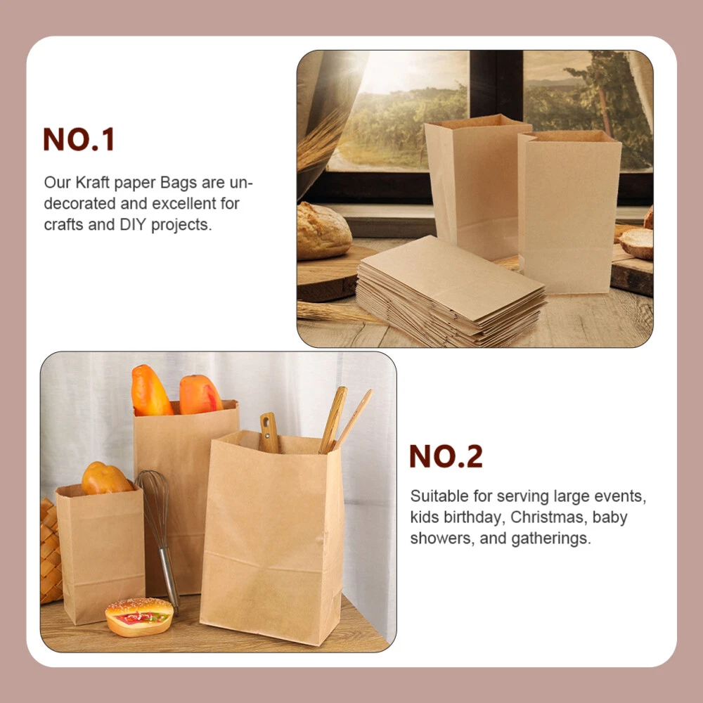 100 Pcs Kraft Paper Bag Grease Resistant Wrapping White Lunch Bags