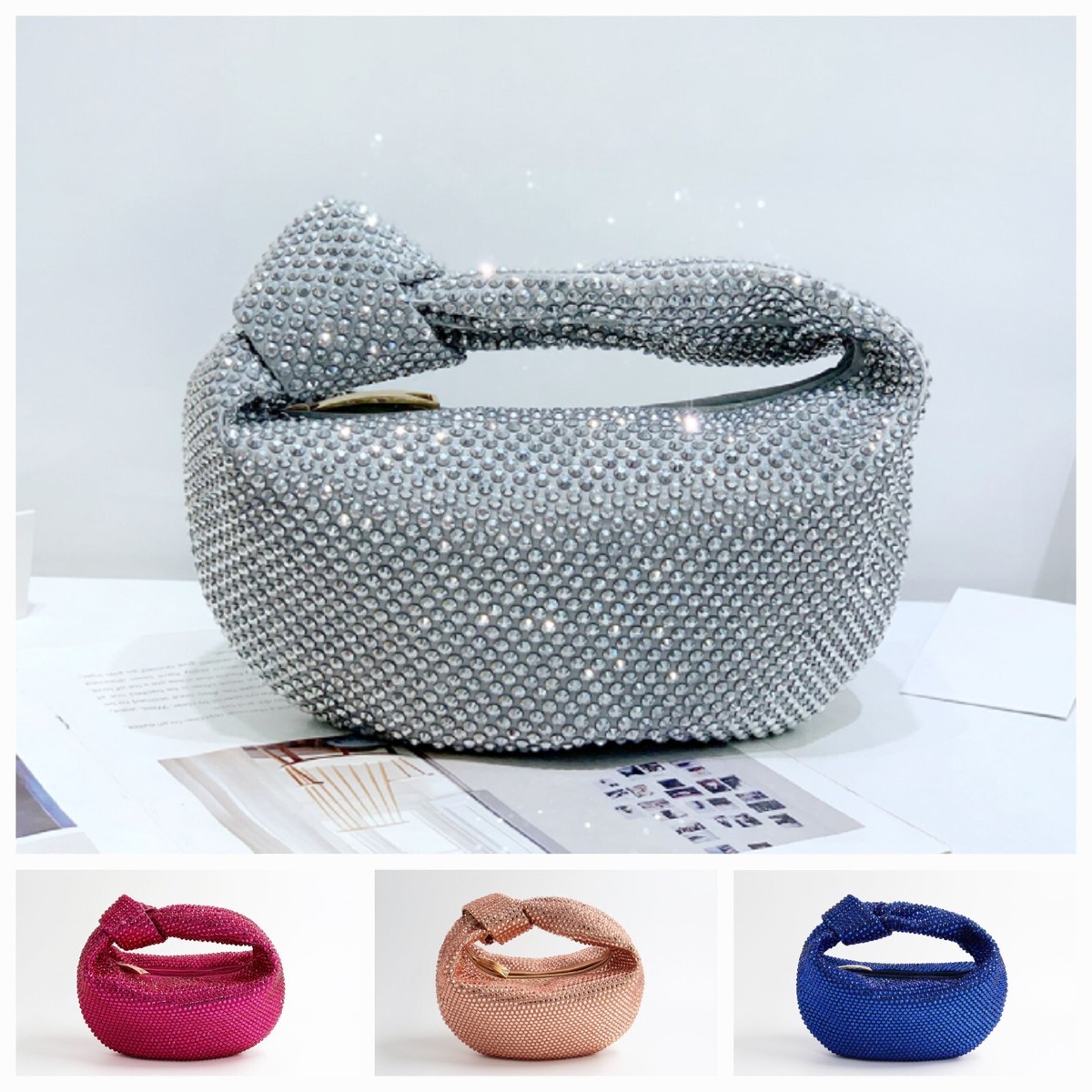 Bolso de mano con mango superior de noche nudo estrás bolso de mano bolso para fiesta boda