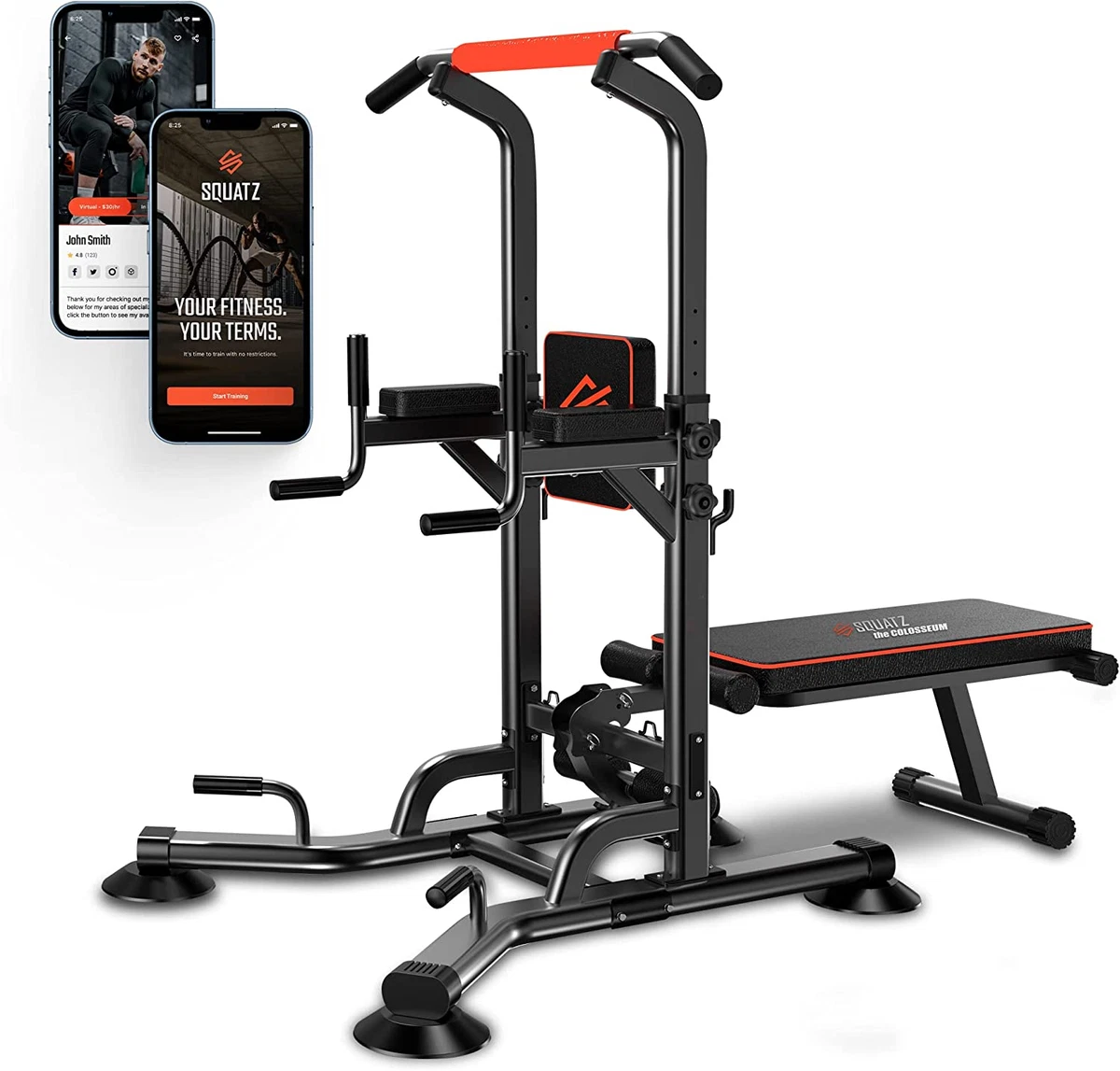 SQUATZ Pull Up Workout Station with Bench Multifunctional Gym