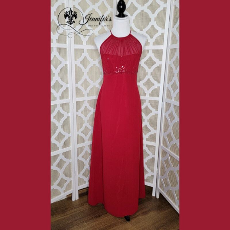 Michaelangelo Red Sequined and Chiffon Halter Dress Size 12