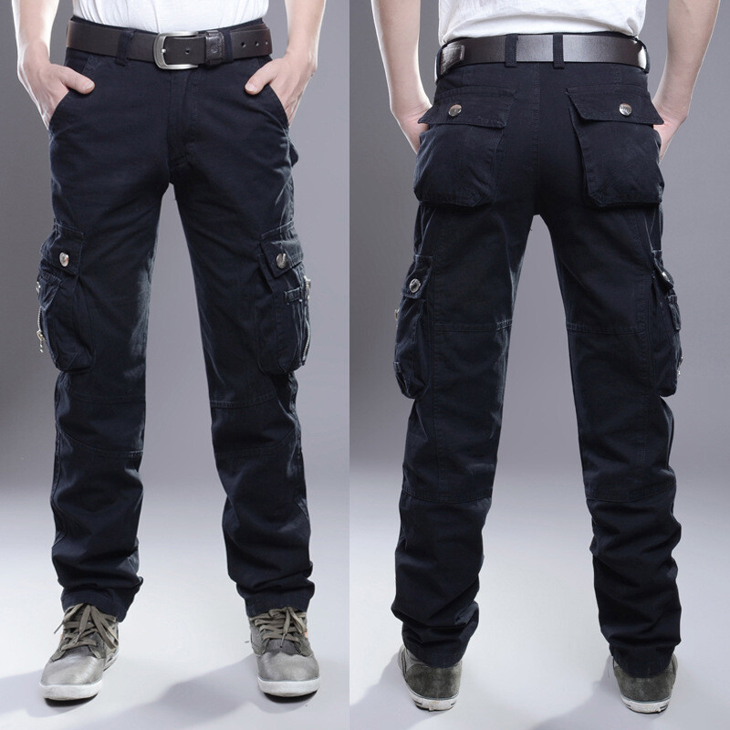 Men's Loose Fit Cotton Cargo Pants with Multi-Pockets for Work & Outdoor Activities