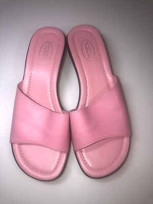Talbots Kiles Slides Sandals Bright Pink Leather Heel Wedge Slip On 8N |  eBay