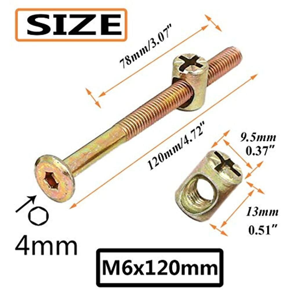 Furniture Bolts And Barrel Nuts, Binifiux 8 X 120 Hex Drive Socket