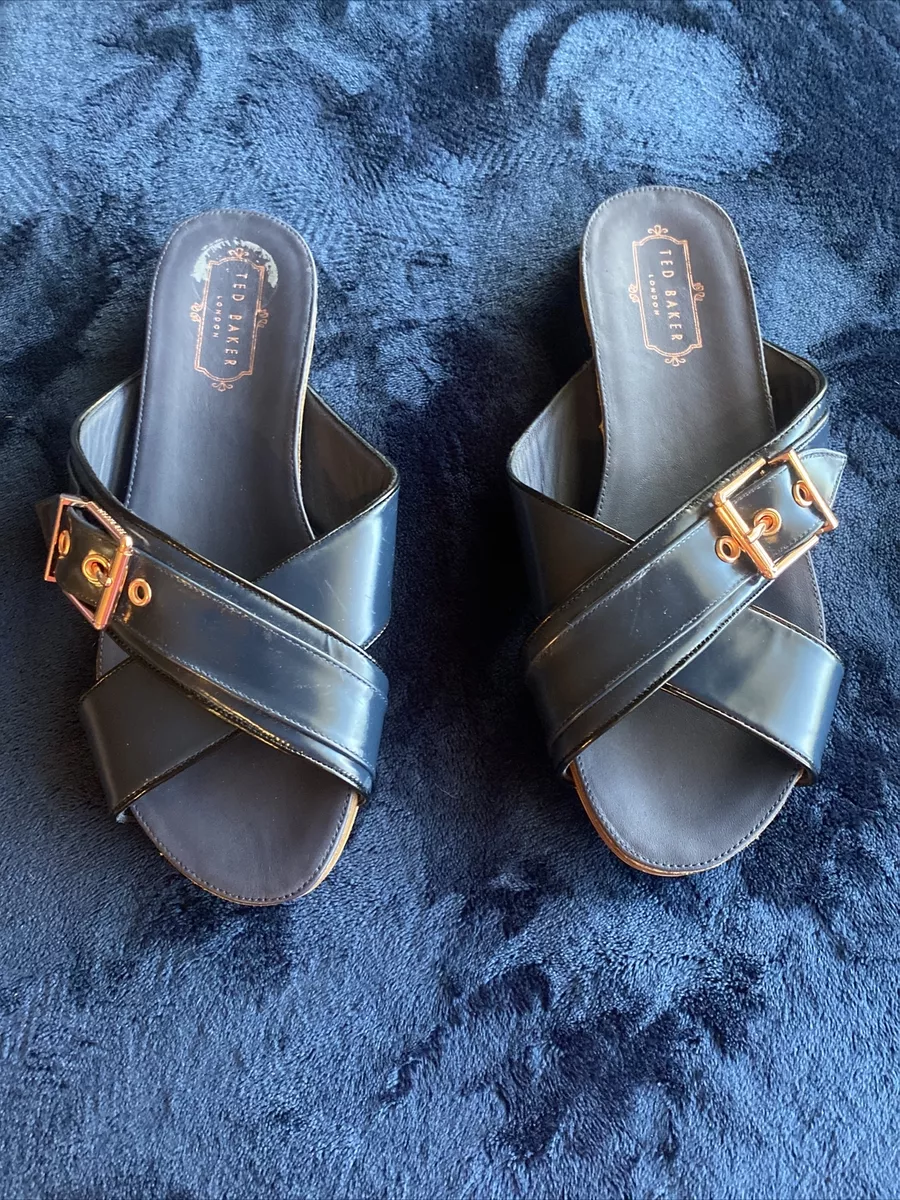 TED BAKER LONDON BLUE LEATHER LAPHAM CROSSED SLIDE SANDALS Size 8.5 144