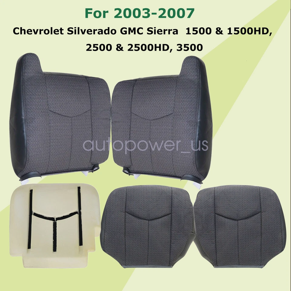For 2003-2007 GMC Sierra 1500 2500 3500 Dark Gray Front Seat Cover Cloth & Foam Foto 4 de 4