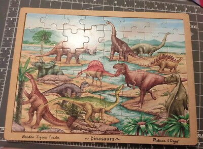 Used wood puzzle Vintage Early Learning Melissa Doug Dinosaurs TRex Apata Tricer