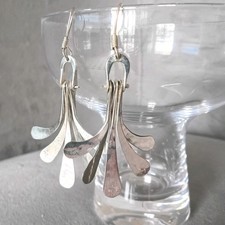 925 Sterling Silver Earrings  Modernist Hamme...