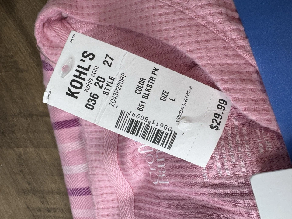 Croft & Barrow 2 piece Pajama set Waffle Top Pants Pink Size Large Women’s NWT - Image 2 of 3