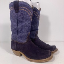 VTG Blue Denim Suede Boots 7C Rockabilly Hippie Western Boho Cowgirl READ