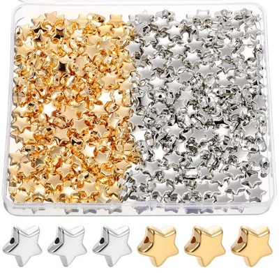 400 Pcs Star Spacer Beads 12 mm Shaped Charm Large 12 mm, Gold, Silver