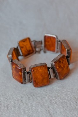 Silberarmband mit Bernstein Vintage - 925 Silber Armband Armreif Armschmuck