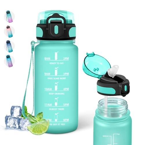Trinkflasche Kinder 500Ml - Strohhalm Auslaufsicher Zeitmarkierung-image
