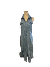 VTG Real Comfort Denim Maxi Dress 12P Petite Button Up Sleeveless Western 90s